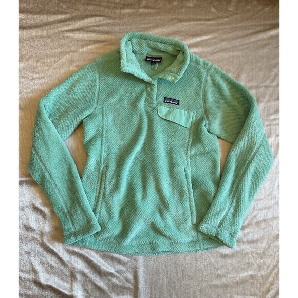 Patagonia Re-Tool Snap-T Pullover Womens Small Green Turquoise Fleece Pockets‎ - Picture 1 of 6